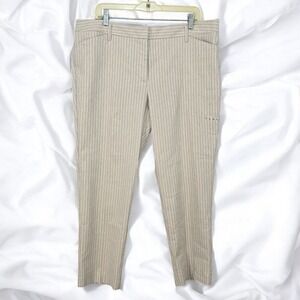 Worthington‎ Slim Ankle Pants Womens 16 Tan White Pinstripe Low Rise Trousers